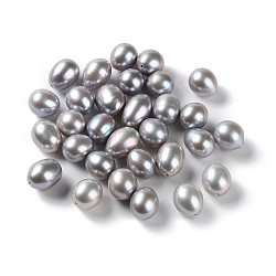 Perle di perle d'acqua dolce coltivate naturali tinte, mezzo forato, riso, grado 5a+, grigio scuro, 9~12.5x8~9mm, Foro: 0.9 mm
