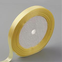 Ruban de satin à face unique, Ruban de polyester, jaune clair, 1/2 pouce (12 mm), environ 25yards / rouleau (22.86m / rouleau), 250yards / groupe (228.6m / groupe), 10 rouleaux / groupe