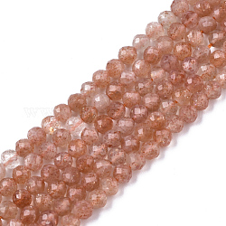 Chapelets de perles de sunstone naturelle naturelles, Grade A +, ronde, facetté (32 facettes), 3.5mm, Trou: 0.6mm, Environ 114~116 pcs/chapelet, 15.24 pouce ~ 15.51 pouces (38.7~39.4 cm)