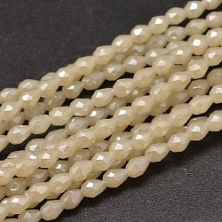 Fili di perle di vetro placcato arcobaleno pieno sfaccettato a goccia, giada imitato, beige, 5x3mm, Foro: 1 mm, circa 100pcs/filo, 17.7 pollice~19.6 pollici