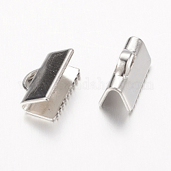Brass Ribbon Crimp Ends, Platinum, Lead Free, Cadmium Free and Nickel Free, about 7mm long, 10mm wide, hole: 1x3mm