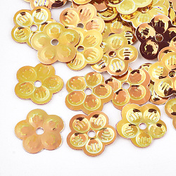 Ornament Zubehör, PVC-Kunststoff paillette / Pailletten Perlen, Blume, dunkelgolden, 12~12.5x12.5x0.7 mm, Bohrung: 1 mm, ca. 10000 Stk. / 500 g