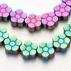Electroplate non magnetici ematite sintetico fili di perline, fiore, multicolore placcato, 8x3mm, Foro: 1 mm, circa 54pcs/filo, 15.7 pollice