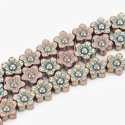 Chapelets de perles en hématite synthétique sans magnétiques, fleur, arc-en-ciel plaqué, 10x10x4mm, Trou: 1mm, Environ 45 pcs/chapelet, 16.5 pouce