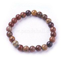 Natural Polychrome Jasper/Picasso Stone/Picasso Jasper Beads Stretch Bracelets, Round, 2 inch~2-1/8 inch(5.2~5.5cm), Beads: 8~9mm