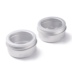 (Defective Closeout Sale Border damaged)Aluminum Screw Cream Jar, with Visual Window, Flat Round, Silver, 7.15x3.6cm, Capacity: 80ml(2.71fl. oz)