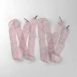 Lacets plats en mousseline de polyester transparent, brun rosé, 1200x40mm, 2 pcs / paire