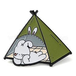 Cartoon-Camping-Kaninchen-Emaille-Pins, Schwarzes Abzeichen aus Zinklegierung für Damen, Zelt, 34x39.5x2 mm