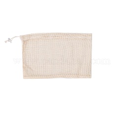 Bolsas de almacenamiento de algodón rectangulares, bolsas con cordón con extremos de cordón de plástico, blanco antiguo, 18x28 cm