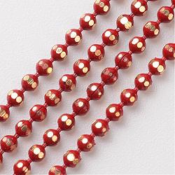 Facettierte Messingkugelketten, gelötet, Gestell, Ton zwei, rot, 1.5 mm