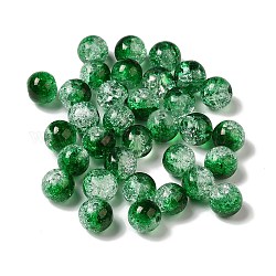Baking Painted Transparent Crackle Glass Bead Strands, Two Tone, Round, Sea Green, 8mm, Hole: 1.5mm