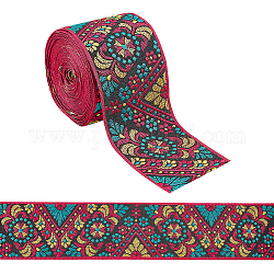 Ruban polyester style ethnique, ruban jacquard, ruban tyrolien, Motif floral, colorées, 2-7/8 pouce (74 mm)