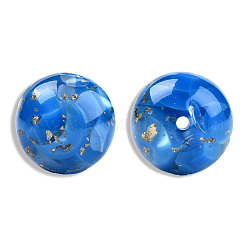 Perline di resina opaco, con lamina d'oro, tondo, blu royal, 20mm, Foro: 2~2.4 mm