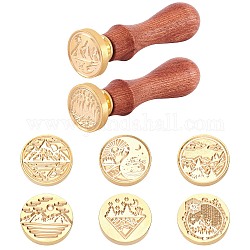 CRASPIRE DIY Stamp Making Kits, Including Brass Wax Seal Stamp Head, Pear Wood Handle, Golden, Brass Wax Seal Stamp Head: 8pcs