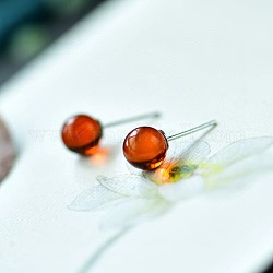 Boucles d'oreilles à tige rondes en ambre naturel avec épingles en argent sterling pour femmes, 5mm
