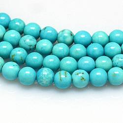 Brins de perles de magnésite naturelle, teinte, ronde, turquoise, 8mm, Trou: 1mm, Environ 38~40 pcs/chapelet, 16 pouce (40.6 cm)