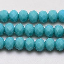 Dark Cyan Imitation Jade Glass Faceted Rondelle Bead Strands, 6x4mm, Hole: 1mm, about 95pcs/strand, 17.7inch