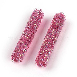 Perles de strass en verre, pour la fabrication artisanale de bijoux bricolage, de couleur plaquée ab , Tube, rose, 32~33x6mm, Trou: 0.8mm