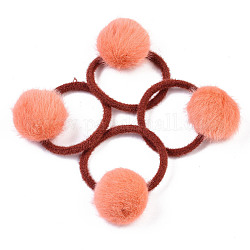Accessori per capelli imitazione lana ragazze, Supporto ponytail, ties per capelli elastico, con palla di pelliccia di visone sintetico, salmone chiaro, 45~48mm