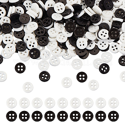 Fingerinspire 500 pièces boutons en nylon 2 couleurs, 4-trou, pour accessoires vestimentaires de poupée, plat rond, couleur mixte, 6x1.5mm, Trou: 0.9mm, 250 pcs / couleur