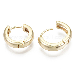Brass Huggie Hoop Earrings, Nickel Free, Ring, Real 18K Gold Plated, 18x5mm, Pin: 1.5x1mm