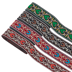 Fingerinspire 14m 4 estilos estilo étnico bordado cintas de poliéster, cinta de jacquard, Accesorios de la ropa, patrón floral, color mezclado, 1-1/4 pulgada (33 mm), alrededor de 3.5 m/estilo