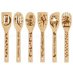 6 cucchiaio di bambù, coltelli e forchette, posate per dessert, modello di fata, 60x300mm, 6 stile, 1pc / style, 6 pc / set