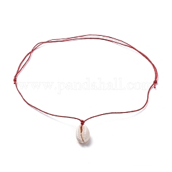 Pendentifs ajustables, avec cordon en coton ciré et perles coquillage cauri, rouge foncé, 13.94 pouce ~ 28.74 pouces (35.4~36.5 cm)