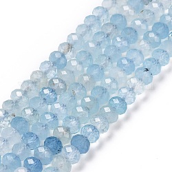 Chapelets de perles en aigue-marine naturelle, facette, rondelle, 6x4mm, Trou: 0.8mm, Environ 86 pcs/chapelet, 15.55 pouce (39.5 cm)