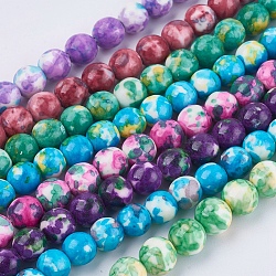 Synthetic Ocean White Jade Beads Strands, Dyed, Round, Mixed Color, 8mm, Hole: 1mm, about 52pcs/strand, 15.35 inch