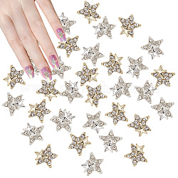 Hobbiesay 40 pz cabochon di strass in lega di stelle a 2 colori, accessori per la decorazione di nail art per le donne, colore misto, 10x10x2mm, 20 pz / colore