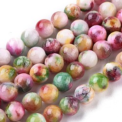 Jade Beads Strands, Natural White Jade, Dyed, Round, Colorful, 6mm, Hole: 1mm, about 69pcs/strand, 15.7 inch