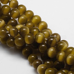 Chapelets de perles d'œil de chat, ronde, olive, 12mm, Trou: 1mm, Environ 33 pcs/chapelet, 15.5 pouce