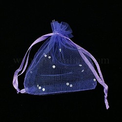 Organza Gift Bags, with Drawstring and Sparkling Dots, Medium Purple, 9x7cm