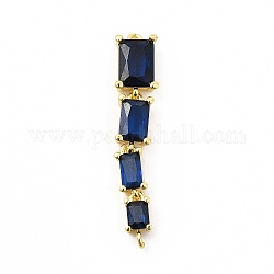 Brass Pave Cubic Zirconia Connector Charms, Cadmium Free & Lead Fre, Four Rectangle Links, Midnight Blue, 31x6x3.5mm, Hole: 0.9mm