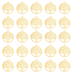 DICOSMETIC 60Pcs Golden Tree of Life Charm Hollow Flat Round Charm Filigree Tree Pendant Etched Metal Embellishment Charm Brass Dangle Charm Supplies for Jewelry Making Craft, Hole: 1.2mm