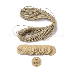 Thank You Theme Kraft Paper Jewelry Display Paper Price Tags, with Hemp Rope Twine, Flat Round, Word, 3x0.02cm, Hole: 2.8mm