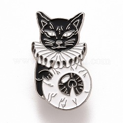 Katze-Emaille-Pin, Tierlegierungsabzeichen für Rucksackkleidung, Platin Farbe, Schwarz, 29x18x1.5 mm, Stift: 1.1 mm