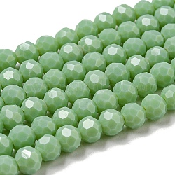Supporti per perle di vetro opaco, sfaccettato (32 sfaccettatura), tondo, verde mare scuro, 6mm, Foro: 1 mm, circa 98pcs/filo, 20.47'' (52 cm)