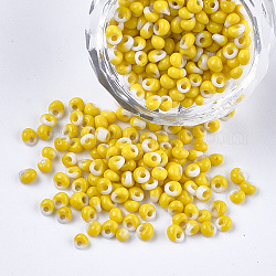 Perles de rocaille en verre, perles de larme à franges, couleurs opaques, deux tons, jaune, 3.5~4x2.5~6mm, Trou: 1mm, environ 4500 pcs / sachet 