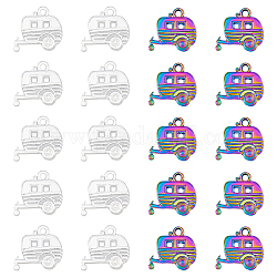 Dicosmetic 40 個 2 色キャンピングカートレーラーチャームチベットキャンピングカーチャームシルバーと虹色アウトドア旅行チャームアクセサリー合金ペンダントジュエリー作成工芸品ギフト  穴：2mm
