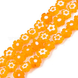 Chapelets de perle de millefiori en verre manuelles, patron de prune, orange, 7~9x7.5~9x2.5~3mm, Trou: 1mm, Environ 52~54 pcs/chapelet, 15.75 pouce ~ 15.94 pouces (40~40.5 cm)