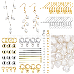 Nbeads bricolage ensemble de bijoux en perles kit de fabrication, y compris les perles, Perles en laiton et broche et chaîne d'extrémité, bélières en fer et anneaux de saut et crochets de boucle d'oreille, fil élastique, fermoirs en alliage, aiguilles, platine et d'or, perle: 50 pièces/ensemble