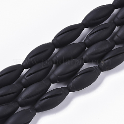 Pietra naturale nera perle di fili, ovale, 21x9mm, Foro: 1 mm, circa 21~22pcs/filo, 17.32~18.5 pollice (44~47 cm)