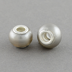Spray bemalte Glasperlen europäischen, mit messing versilberten Kernen, Großloch perlen, Rondell, lichtgrau, 15x12 mm, Bohrung: 5 mm
