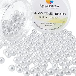 Pandahall about 200pcs 8mm tiny satin lustre perla de vidrio teñido ambientalmente surtido de cuentas redondas lote para hacer joyas kit de caja redonda blanca