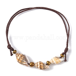 Natürlichen Shell-Perlen Armbänder, mit Glasperlen und gewachster Baumwollkordel, Kokosnuss braun, Innendurchmesser: 2-1/4~4-3/8 Zoll (5.8~11 cm)