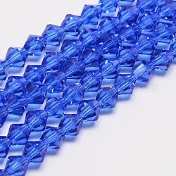 Nachzuahmen österreichischen Kristall Doppelkegel Glasperlen Stränge, Klasse AA, facettiert, Blau, 5x5 mm, Bohrung: 1 mm, ca. 59 Stk. / Strang, 11 Zoll