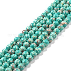 Brins de perles de jaspe impérial synthétiques, teinte, ronde, vert de mer clair, 6mm, Trou: 1.2mm, Environ 65 pcs/chapelet, 14.76 pouce ~ 14.96 pouces (37.5 cm ~ 38 cm)