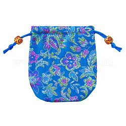 Pochettes d'emballage de bijoux en satin à motif de fleurs de style chinois, sacs-cadeaux à cordon, rectangle, Dodger bleu, 10.5x10.5 cm